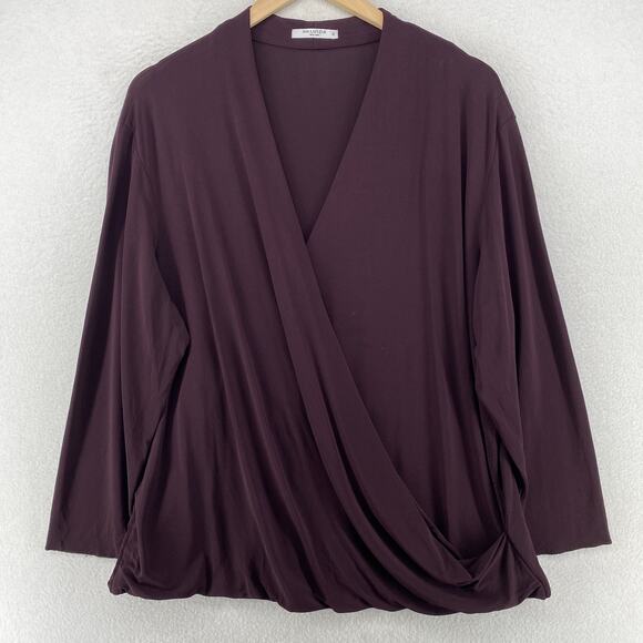 M.M LAFLEUR Blouse 2 Crepe Faux Wrap Deneuve Stretch Draped Long Sleeve Purple - Picture 1 of 10